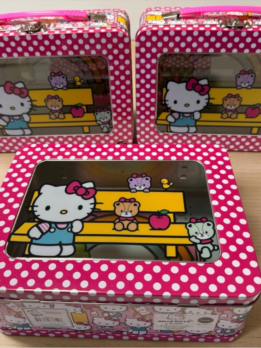 Hello Kitty Pink and Yellow Polka Dot Window Tin